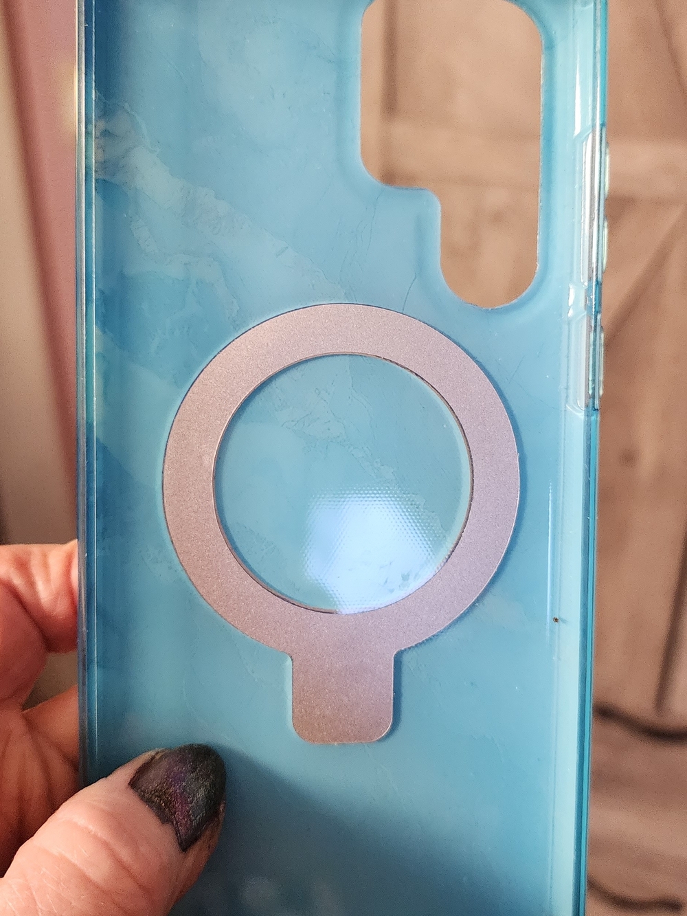 Phone MagSafe-Compatible Clear Blue Case with Silver Ring For Compatable SR22